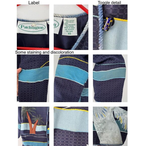 90s vintage blue novelty tropical bird vacation embroidered patchwork jacket - Picture 10 of 10